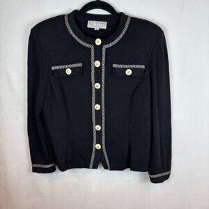 Vintage St. John Collection Marie Gray Women's Black cream button cardigan sz 12